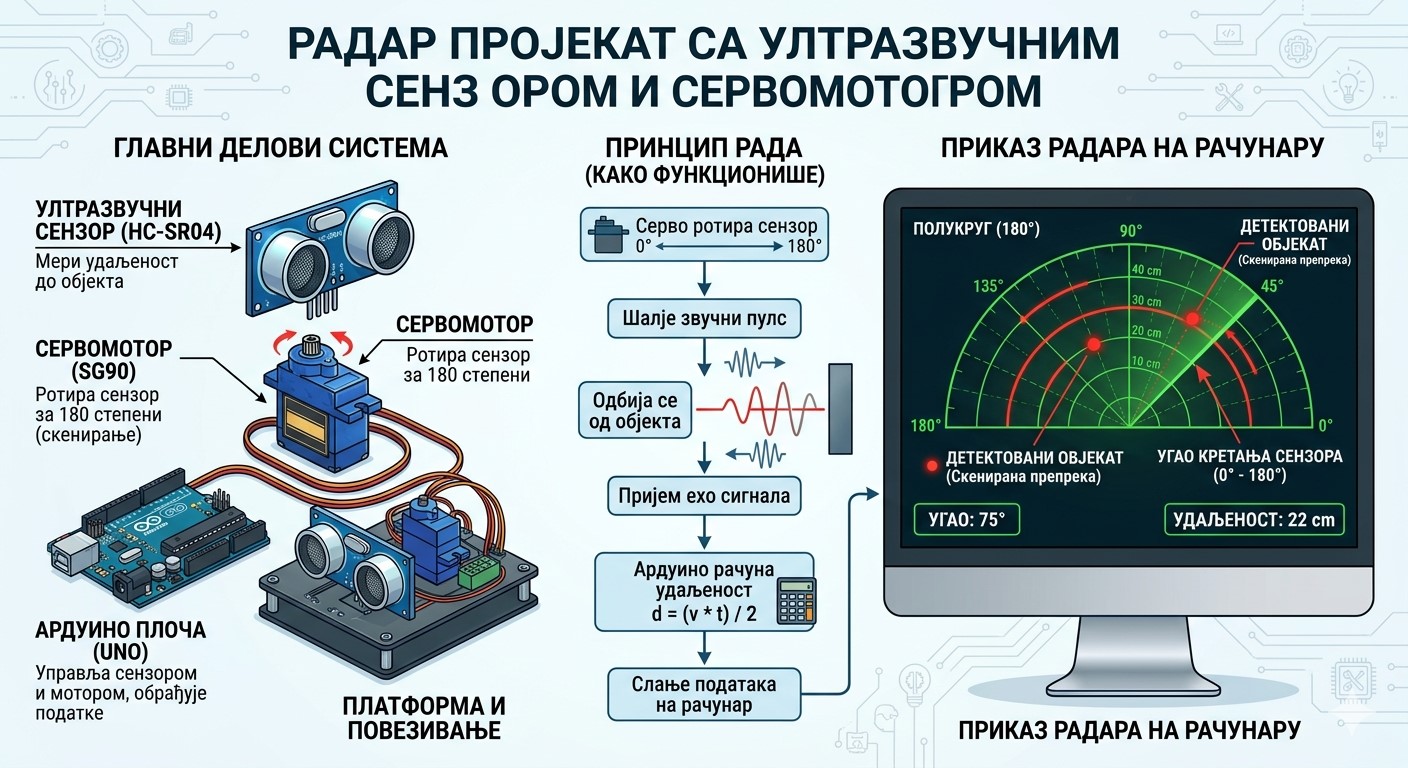Radar projekat sa ultrazvučnim senzorom i servo motorom